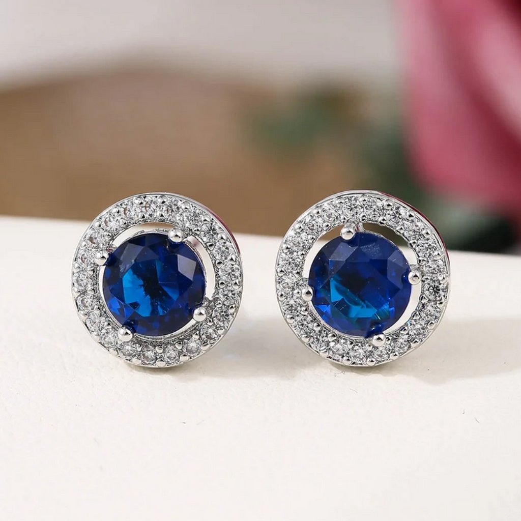 Solid 925 Sterling Silver Womens 2ct Blue Sapphire Gemstone 1ct Diamond Earrings